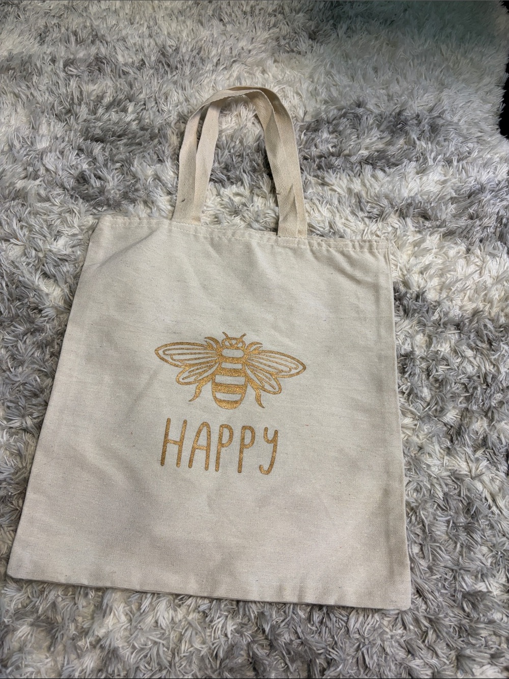 Happy Bee Canvas Tote - Gold Print